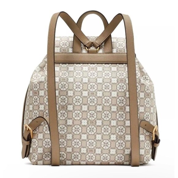 New Kate Spade Flower Monogram Coated Canvas Medium Backpack Natural - Picture 5 of 5
